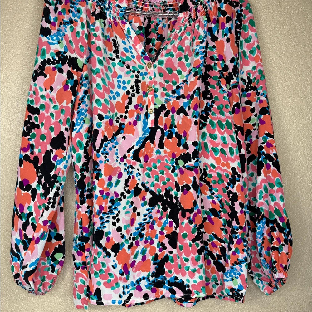 Lilly Pulitzer Pink and Blue Abstract‎ Blouse